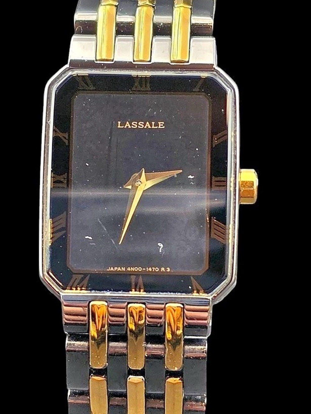 Lassale Two-Tone Black Dial Rectangular Quartz Watch